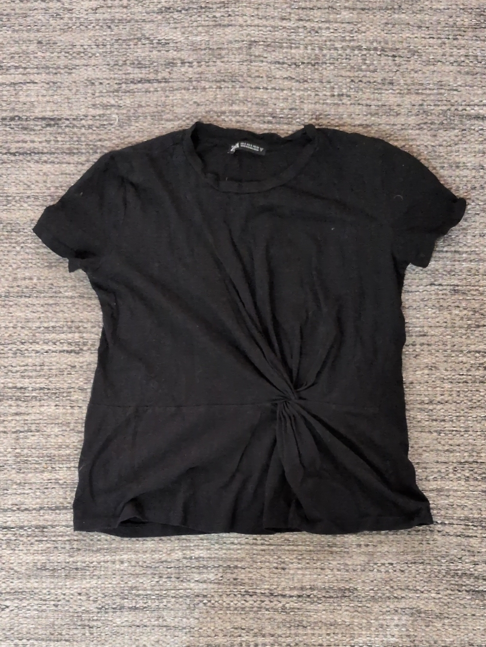 Zara Peplum Black Twist-Front Short Sleeve Top - S